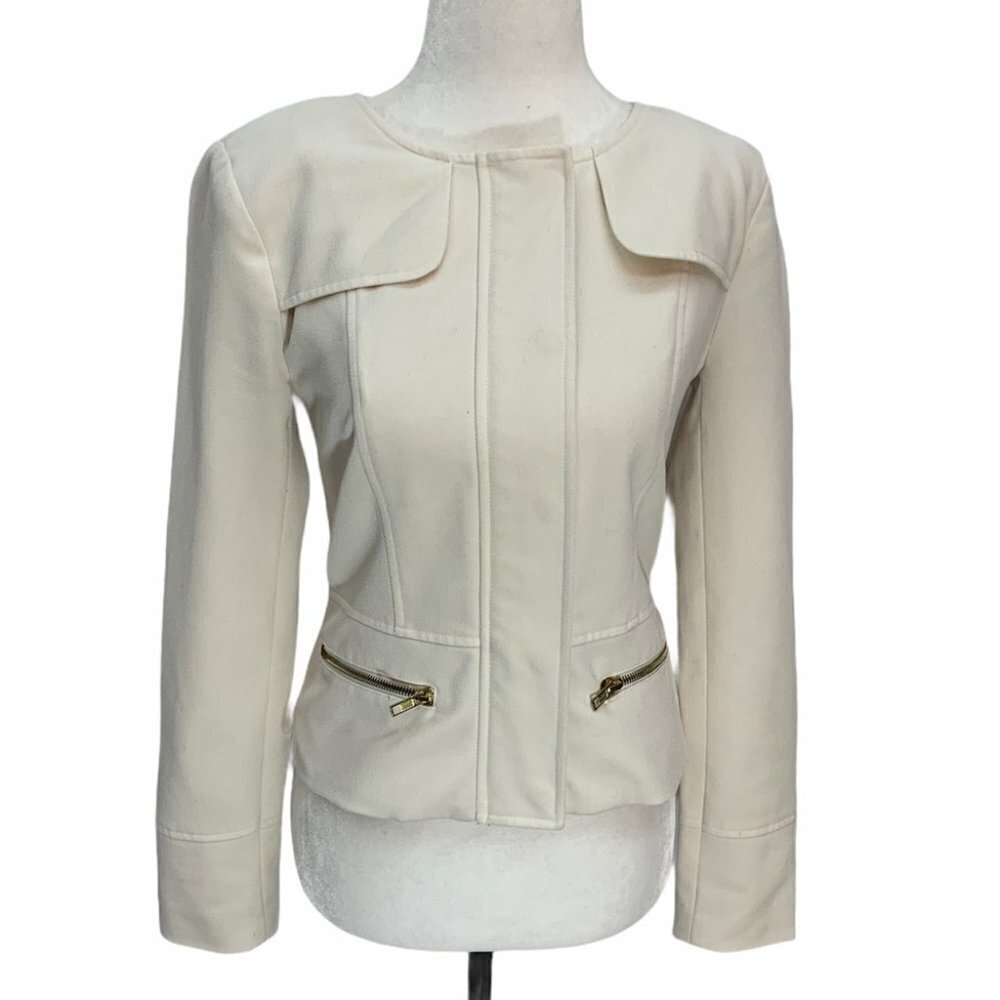 xxi💐white Cropped Lined Jacket Zippered Front Cropped Size S